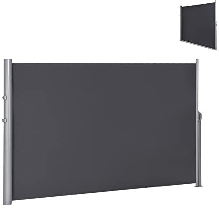SFAREST Retractable Side Awning, Garden Privacy Screen Fence with Convenient Handle, Outdoor Sun Shade Protection Divider for Patio Balcony Terrace Yard (300 x 160 cm, Grey)