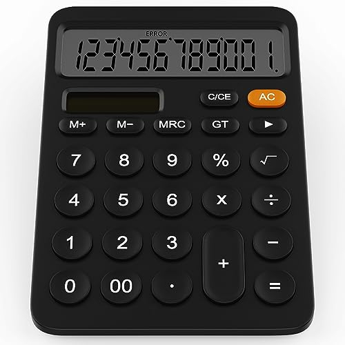 GUYUCOM Taschenrechner, 12-stellige Taschenrechner mit LCD Ddisplay Sensitive Taste, der Taschenrechner Desktop mit Dual Power Solar & Batterie Dual Power, Schwarz