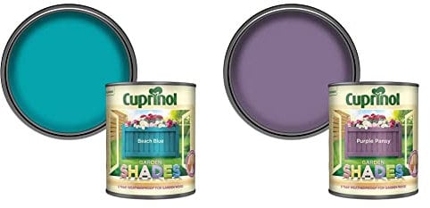 Cuprinol 5159073 Garden Shades Exterior Woodcare, Beach Blue'], 1L & 5232364 CUPGSPP1L 1 litre Garden Shades Paint - Purple Pansy