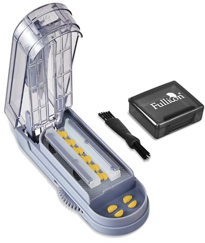 Fullicon Multiple Pill Cutter, Adjustable Pill Cutter for Small Pills with Accurate Pill Alignment, Stainless Steel Cutting Blade & Blade Guard, Pill Splitter with Free Brush & Pill Box (Grey)