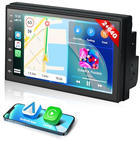 Podofo 2G+64G 2 Din Carplay Autoradio con Wireless Android Auto, 7 Pollici Doppio Din Car Stereo con HD Touchscreen, GPS Navigation, WiFi, Bluetooth, SWC, FM/RDS Radio, USB + Backup Camera