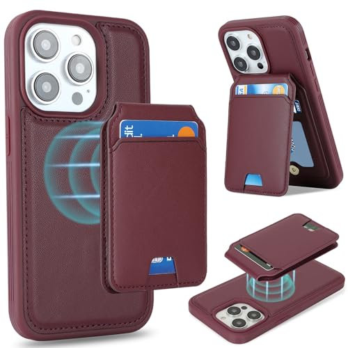 Havaya Burgundy Magsafe Compatible Case for iPhone 11 Pro with Detachable Card Holder Leather Wallet Flip Case