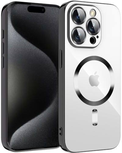 X-level für iPhone 15 Pro Max Hülle, Kompatibel mit MagSafe Durchsichtig Handyhülle, stoßfeste Anti-Gelb Schutzhülle, Kameraschutz Vollständiger, Anti-Kratzer Dünne Klar Weiche TPU Case - Schwarz