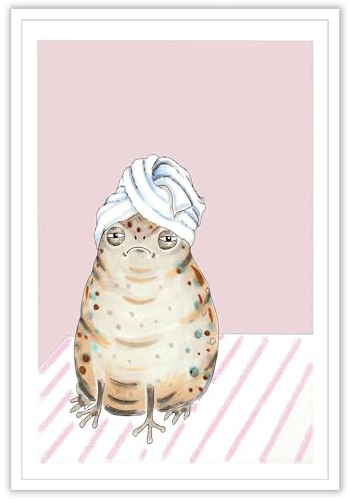 HQPCNGZ Grumpy Frog On The Towel Poster Lustige Badezimmer Leinwand Wandkunst Aquarell Niedliche Tierdrucke Malerei Handtuch Kröte Drucke Malerei Trendy Modern Badezimmer Wanddekoration 40,6 x 61 cm