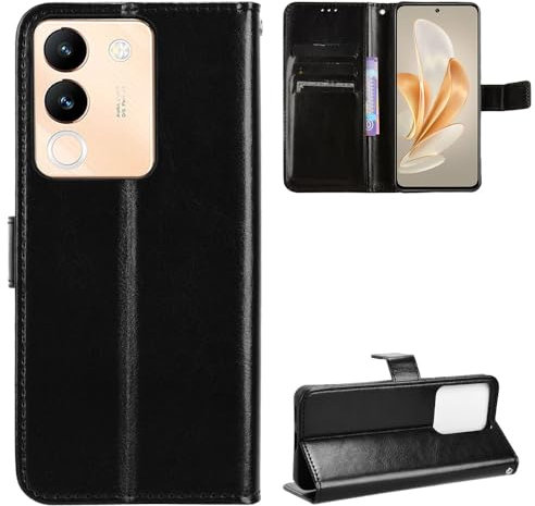 Vivo Y200 5G Case [Wallet Case] [Kickstand] [Card Slots] [Magnetic Flip Cover] Compatible with Vivo Y200 5G Smartphone(Black)
