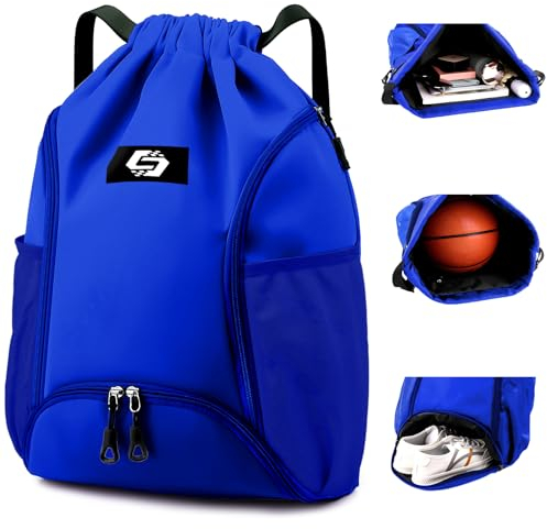 Keyck Turnbeutel Sportbeutel mit Kordelzug, Rucksack Sport mit Ballfach & Schuhfach und Wasserdichter Tasche, Große Sporttasche Schwimmbeutel Sportrucksack Gymsack für Herren Damen Jugend, Blau