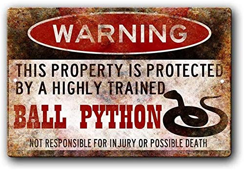 Kugel-Python-Schild, lustige Metallschilder, Kugel-Python-Zubehör, Schlangen-Warnschild, Aluminium-Metallschild, 20,3 x 30,5 cm