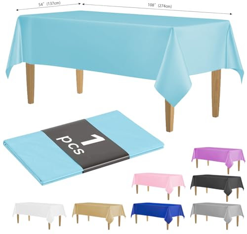 KAshack 1 Stück Einweg Tischdecke aus Kunststoff 137 x 274 cm,Wasserdicht Geburtstag Tischdecken, Rechteckig Tischtuch Geeignet für Hochzeit, Party, Kindergeburtstag, Gartentischdecke,Hellblau