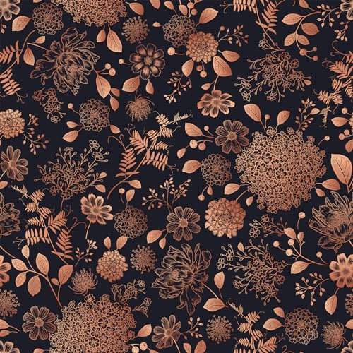 VEELIKE Papier Peint Fleuri Noir Orange Herbes Vintage Papier Peint Adhesif Mural 44,5cm × 300cm Papier Peint Floral Foncé Papier Peint Feuillage Noir Orange Botanique Chambre Salle de Bain Amovible