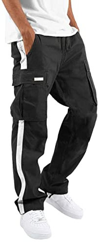 Pantalon Cargo Homme Épissage, Pantalon Jogging Grande Taille-Pantalons de Sport Homme Coupe Droite Taille Élastique Pantalons Cordon de Serrage Respirant Basic Loisirs d'Été Regular Pants