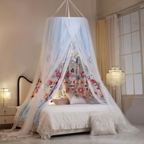 HUOQOU Doppelschicht Prinzessin Runde Kuppel Baldachin Bett Vorhang für Mädchen Erwachsene Kinder verträumte Moskitonetz Nette Schlafzimmer Dekoration Schloss Spielen Zelt Leseecke (Qingfeng Flower)