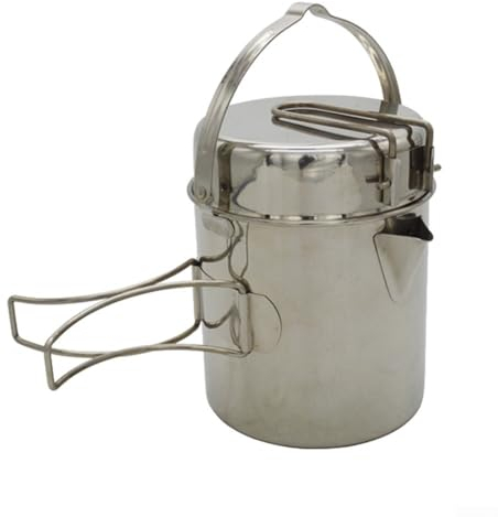 Stainless Steel Camping Cooking Kettle, Portable Outdoor Cooking Pot with Foldable Handle, Multi-Functional Cookware Hanging Pot Backpacking Camping