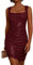 GRACE KARIN Damen Glänzend Partykleid Bodycon Club Abendkleid Festliches Kleid Eckiger Ausschnitt Vintage Kleid Cocktail Midi Kleid S Rot CL2848A24-04