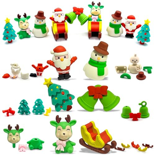 YeahBoom Weihnachten Radiergummi Set,24 Stück Puzzle Radiergummis Set,Neuartiger Radiergummi für Kinder