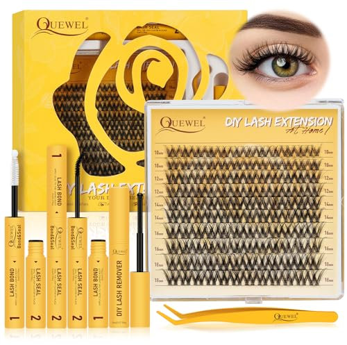 QUEWEL Natural Cluster Lashes Super Thin Band, 120 PCS Cluster Lashes Kit Natural Look, Reusable Eyelash Clusters with Lash Bond and Seal Lash Tweezer and Lashes Glue Remover(NATURAL-JX 03 KIT)