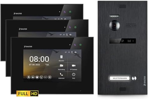 SCHUTZER Balter EVO HD Video Türklingel mit Kamera, 2 Draht Türsprechanlage 1 Familienhaus,3X 7 Zoll Monitor, Full HD, Nachtsicht, Video Gegensprechanlage mit Türöffner, Kamera für Haustür