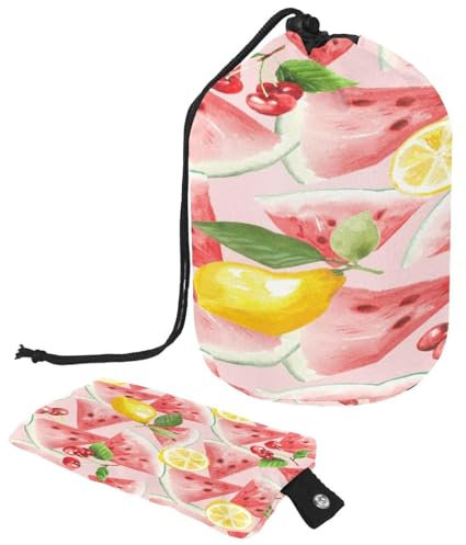 Beauty case estivo con coulisse, a forma di botte, anguria, limone, ciliegia, beauty case, organizer da viaggio + piccola borsa, Multi, 9.9x6.9in/25.2x17.6cm;6x3.5in/15.2x8.8cm, Beauty case