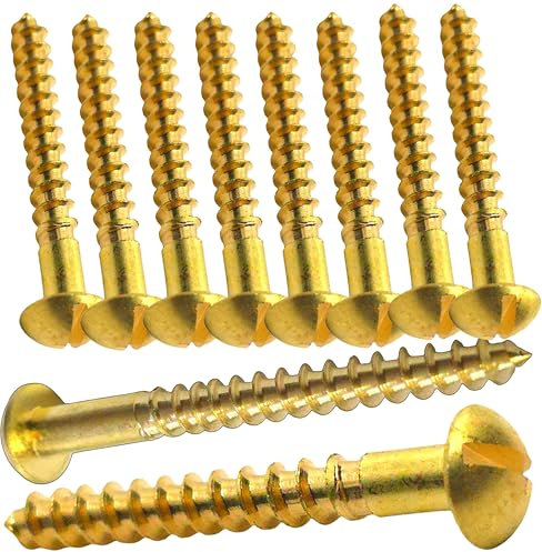 Lot de 10 vis à bois en laiton M3,5 x 30 mm à tête ronde surélevée fendue