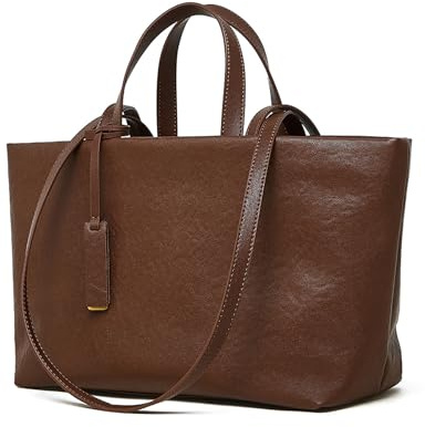 MoreFarther Echtes Leder Tote Bag Handtasche Damen Mittelgroß, Shopper Tasche Schultertasche mit Magnetverschluss, Henkeltaschen Handbags Beuteltasche für Arbeit Uni Pendeln (Braun)