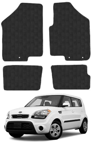 Kia Soul (2011-2014) Heavy Duty Thick Rubber Car Mats Accessories Tailored Fit Front Rear Set Compatible Accessory Waterproof Durable Non-Slip 5mm Full Coverage Protection with Clips
