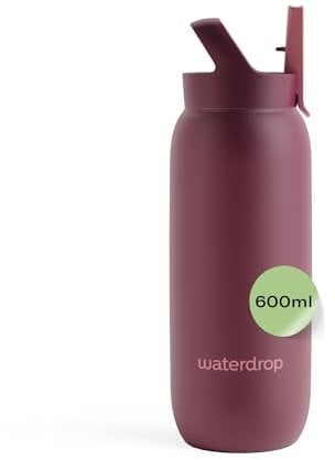 waterdrop® Botella Agua Acero Inoxidable 600 ml, Con Pajita, Termo Doble Pared: 24h Frio - 100% Hermética, Segura - Sin BPA: Para Niños. Botella Térmica Gimnasio, Water Bottle, Thermo, Cantimplora