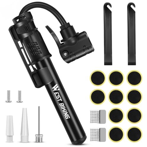 Mini Fahrradpumpen mit Presta & Schrader Ventil, Mini-Handpumpe, tragbare Luftpumpe mit Reparaturset, schnelle Reifenaufblaspumpe für Straßen- und Mountainbikes, Bälle etc. (Schwarz)