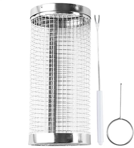 Rolling Grill Baskets BBQ- Rolling Grilling Baskets for Outdoor Gril | Cylinder Barbecue Basket Stainless Steel Net Rack, Camping Stuff, Cooking Griller Rolling Wire Mesh BBQ Net Grilling Accessories