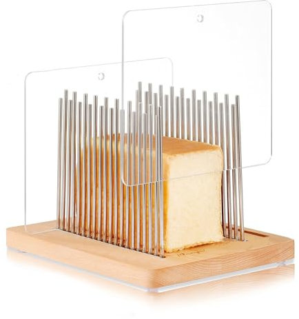 Bread Slicer, Stainless Steel Bread Cutting Guide with Adjustable Width, Wooden Bread Slicing Guide, Foldable Bread Cutter Slicer, Bread Loaf Cutter for Homemade Bread, Sourdough Rounds, Bagels