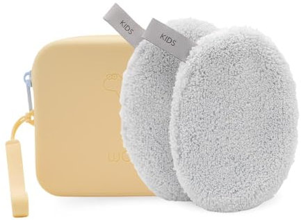 Waschies 3-tlg. Babys & Kinder Geschenkset mit wasserabweisendem Kulturbeutel in Pastellgelb & Waschpads in Grau - waschbar, wiederverwendbar & nachhaltig - ideal für Reisen und den täglichen Gebrauch