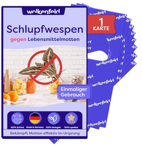 Wolkenfeld Schlupfwespen gegen Lebensmittelmotten – 4 Karten mit 1 Lieferung – Effektive & Chemiefreie Mottenbekämpfung – Natürliche Alternative zu Mottenfallen, Sprays & Pheromonfallen