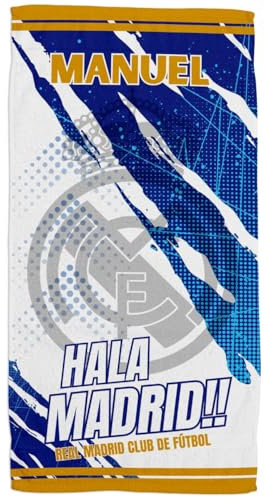 ZPBULI+ Toalla Playa Personalizada con Nombres, con O SIN Escudo - Toalla de fútbol - Toalla Personalizada para Baño, Playa y Piscina - Regalos Originales (70X140, R. Madrid)