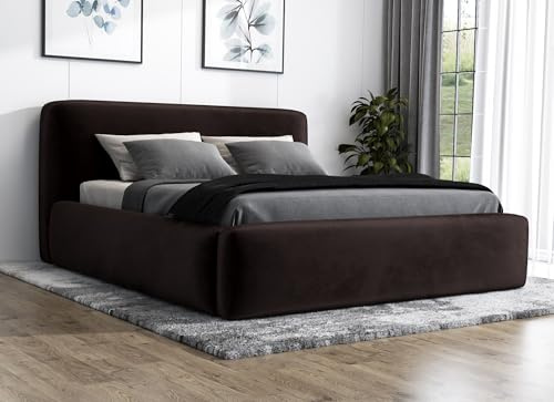 A&J MöbelLand Polsterbett 160x200 mit Bettkasten und Lattenrost – LUMO, Bett mit Matratze und Stauraum in Dunkelbraun