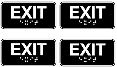 GIWFBQTR 4pcs Exit Sign with Braille, 6x3in Emergency Exit Sign Plastic Exit Warning Signage with Adhesive Mounting Strips
