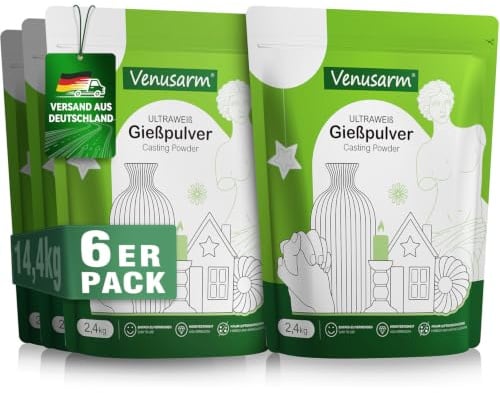 Keramik Gießpulver Weiß 14,4kg, Reliefgießpulver Lufthärtend und Geruchslos | Reinweiß Gips zum Gießen, Giesspulver Weiss für Silikonformen Gießformen, Gießmasse Weiß