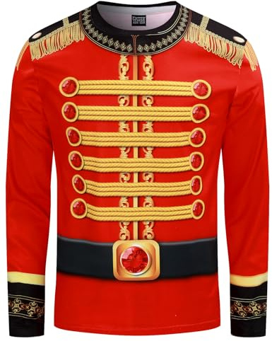 Funny World Men's Christmas T-Shirts Graphic Long Sleeve Holiday Costume, Nutcracker, XXL
