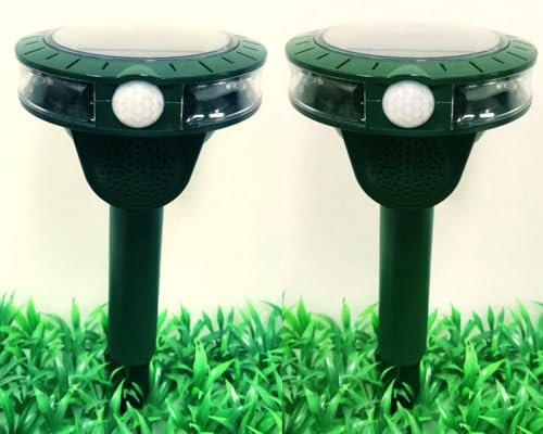 2X Katzenschreck Ultraschall Solar Tiervertreiber, Marderschreck mit Sensor-Blitzleuchte Katzenabwehr Marderabwehr Garten Wasserdicht 2 Modus Waschbär Abwehr für,Katzen,Hunde,Marder,Mäuse,Vögel