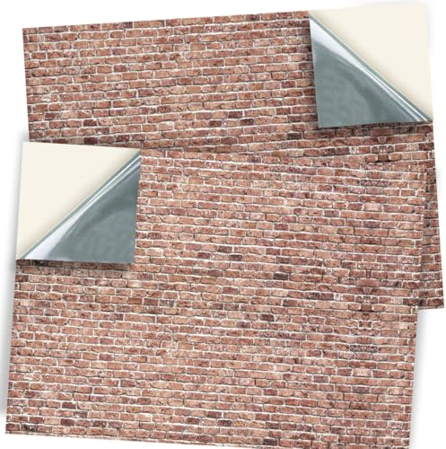 Stick & Go Repositionable Self Adhesive Dolls House Wallpaper 1:12 Scale (2 Sheets) - Old Brick Wall - No. 99
