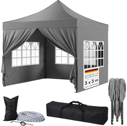 STEELSØN Rynara Faltpavillon 3x3 m, 4 Seitenteile, Grau, wasserdicht