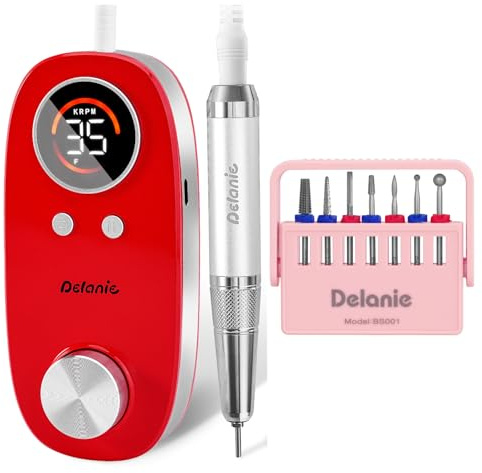 Delanie Ponceuse pour Ongles Pro, lot avec Set de 7 Embouts de Ponçage 3/32 en Carbure de Tungstène & Diamant