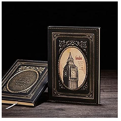 YKMYXZ Notizbuch, Europäisches Retro-A5-Tagebuch, 100 Blatt 80 g/m² Papier, 3D-dreidimensionales Relief, Big Ben-Muster, Einband, Lebensplaner, Tagebuch(B)