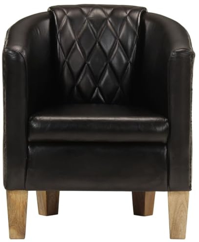 PUGYNBK Clubsessel Leder Schwarz mit Echtlederbezug, massivem Mangoholzgestell und Dicker Polsterung für bequemes Sitzen, Lesen oder Entspannen, bis 110 kg belastbar.
