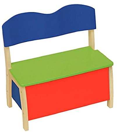 roba Kindertruhenbank, aus Massivholz und MDF gefertigt, Rücken und Sitzfläche mehrfarbig lackiert