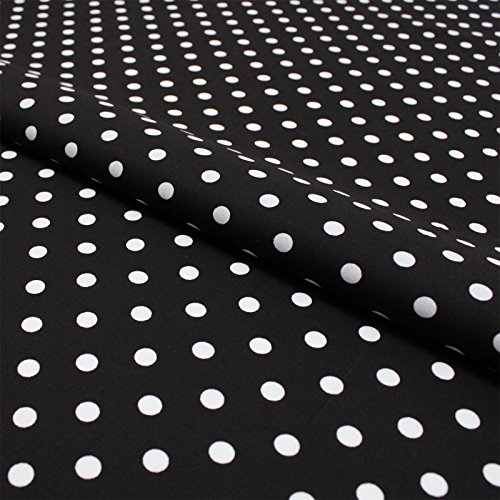 Stoff Meterware Punkte 7 mm Baumwolle - 1 Meter, Schadstoffgeprüft, Gepunktet, Tupfen, Dots, Baumwollstoff, Kinderstoff, Dekostoff, Karneval, Fasching, Kostüme (Weiß auf Schwarz)