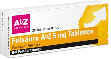 Folsäure AbZ 5 mg Tabletten, 20 Tabletten, bei Folsäure-Mangel | Gut versorgt bei Folsäure-Mangel und in der Schwangerschaft
