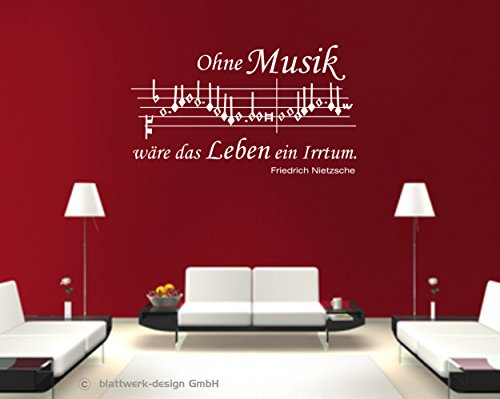 blattwerk-design Wandtattoo, Spruch: Ohne Musik wäre das Leben EIN Irrtum, Noten, Musik, Friedrich Nietzsche, Größen (M061 Grün, 1050 mm x 600 mm)
