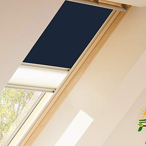 Vorteilsset Verdunkelungsrollo & Faltstore DFD SK08 1100S / Bedienart : Manuell / Farbe : Uni Dunkelblau/Weiß / Fenstergröße : SK08 / Fenstertypen : GGU, GPU, GHU, GTU, GGL, GPL, GHL, GTL, GXL