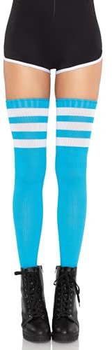 Leg Avenue womens Athletic Three Striped Knee High Socks Neon Blue One Size