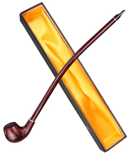 Hysagtek 16 Inch Long Churchwarden Tobacco Pipe Wooden Long Stem Smoking Pipe with Gift Box, Pattern Random