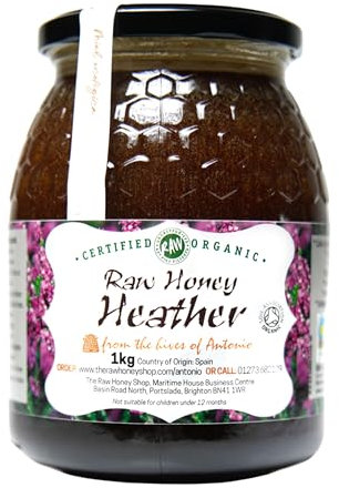 Antonio’s RAW CERTIFIED ORGANIC HEATHER HONEY, 1kg - Premium Award-Winning Quality, Pure, Antibacterial, Cold Pressed & Unpasteurised, Natural Honey - The Raw Honey Shop