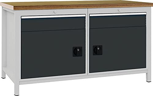 Werkbank grau lichtgrau B1500xH859xT750mm Multiple x 40mm 2 Schubl.2 Türen